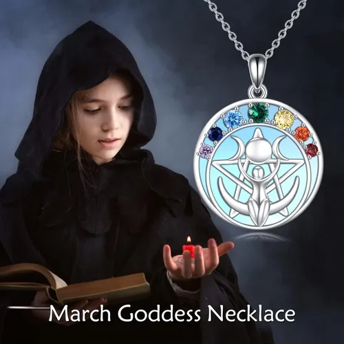 Vista 19 de LUHE Collar de plata de ley con dije de pentagrama de chakras y luna, pentáculo, celta, pagano, wiccano, amuleto mágico para mujeres, adolescentes
