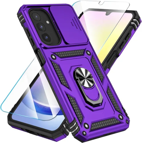 Vista 17 de SunStory Funda compatible con Samsung Galaxy A17 5G con protector de pantalla HD, cubierta de cámara deslizante y soporte de anillo giratorio, a