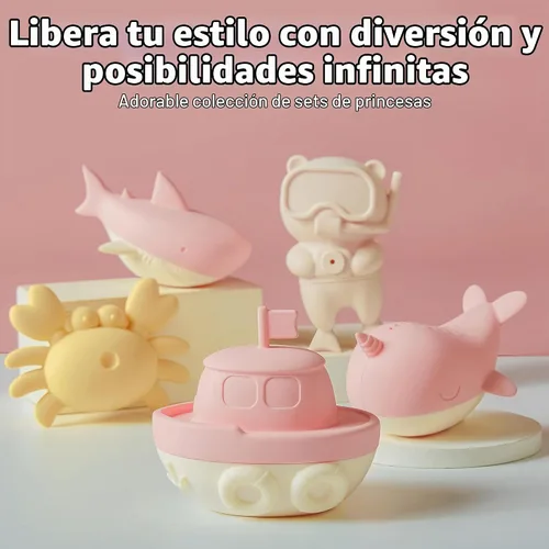 Vista 3 de MarcZero Juguetes de baño de silicona, 8 piezas, juego de océano para niños Rosa