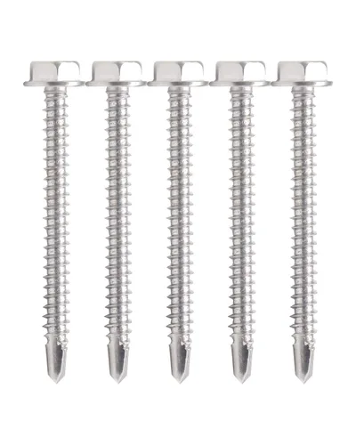 Vista 8 de IMScrews 25 tornillos autoperforantes con cabeza hexagonal de acero inoxidable #10 x 1, tornillos Tek de chapa de rosca completa de acero inoxidable