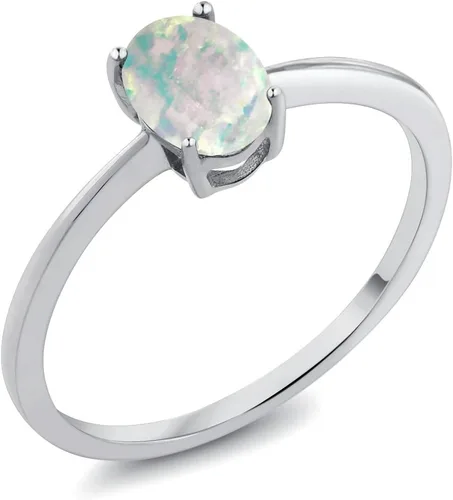 Vista 113 de Gem Stone King Anillo de compromiso solitario con piedra preciosa de oro blanco de 10 quilates, ovalado, 0.27 x 0.19 pulgadas, anillo de promesa