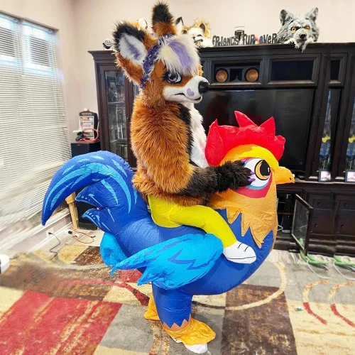 Vista 5 de Disfraz inflable para adulto, disfraz de gallo para montar en pollo, disfraces divertidos para cosplay, disfraz de Halloween para mujeres y hombres