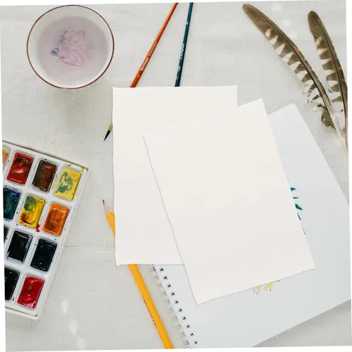 Vista 6 de STOBOK 20 hojas hechas a mano de papel de acuarela de algodón con borde deckled en blanco para pintar manualidades e invitaciones de boda
