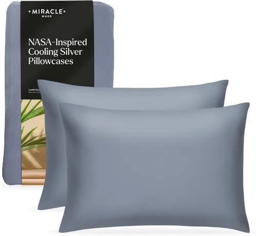 Vista 7 de Miracle Made Juego de fundas de almohada de algodón suave y transpirable, 2 piezas, con tratamiento plateado, fundas frescas al tacto para una