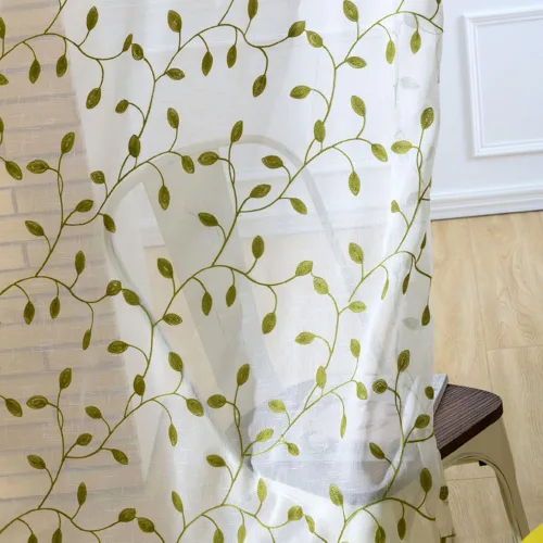 Vista 3 de Ivy Leaf - Panel transparente bordado de 84 pulgadas de largo, de gasa triturada para ventana, cortina de gasa de tul y bolsillo para barra