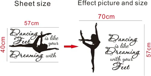 Vista 2 de Calcomanía de pared de bailarina de ballet para habitación de niña, Dancing is Like Dreaming with Your Feet Dance Wall Sticker Wall Wall Wall Negro