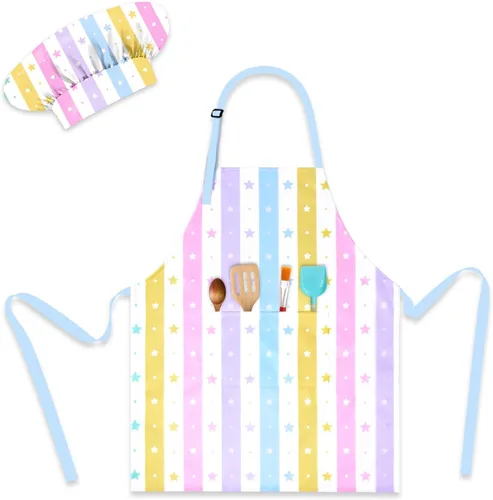 Vista 9 de Delantales para Niños para Niñas Delantales para Niños Pequeños con Bolsillos para Niños Cocinar Hornear Pintar Manualidades Arte Jardinería