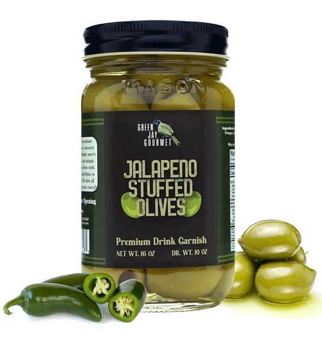 Vista 15 de Green Jay Gourmet Aceitunas Rellenas de Almendra – Aceitunas Verdes Rellenas de Almendra para Decoración de Cócteles y Tabla de Quesos – Aceitunas