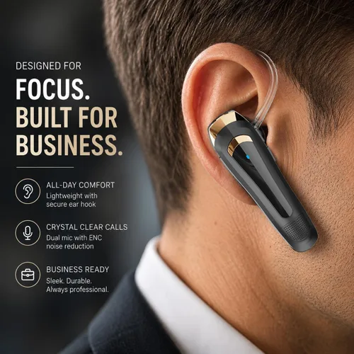 Vista 2 de Auriculares Bluetooth con micrófono, oreja única, conversación 40H Dorado