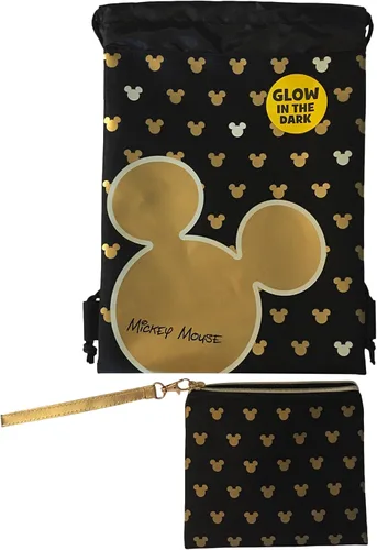 Vista 5 de Disney Mickey Mouse - Mochila con cordón que brilla en la oscuridad con cartera de muñeca (dorado), Oro
