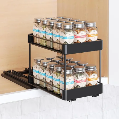Vista 9 de Nieifi Organizador de especias para gabinete, estante vertical para especias, fácil de instalar, metal, 6.5 pulgadas de ancho x 10.35 pulgadas