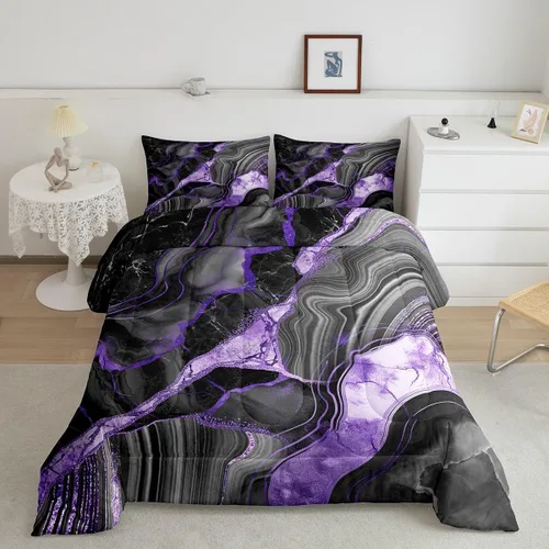 Vista 21 de Juego de edredón de mármol negro individual, ropa de cama dorada agrietada para adultos, hombres y mujeres, juegos de edredón de textura metálica