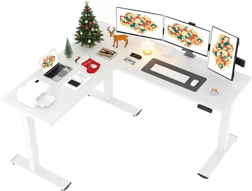 Vista 22 de SANODESK - Escritorio de pie en forma de L, altura ajustable, escritorio de esquina eléctrico, mesa de computadora ajustable de 63 x 48 pulgadas