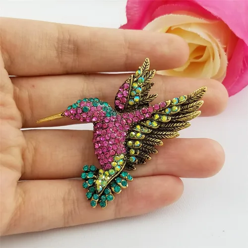 Vista 3 de SELOVO Broche de cristal austriaco multicolor con diseño de colibrí