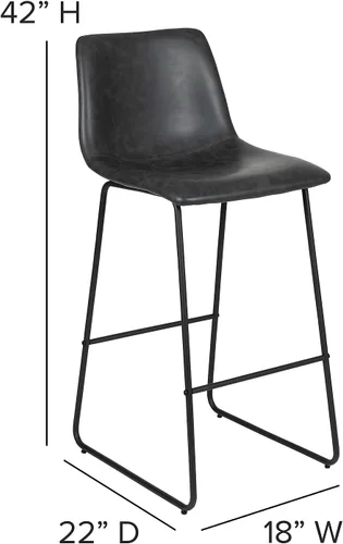 Vista 3 de Flash Furniture Taburete de bar LeatherSoft de 30 pulgadas, gris oscuro Grado comercial, altura de la barra
