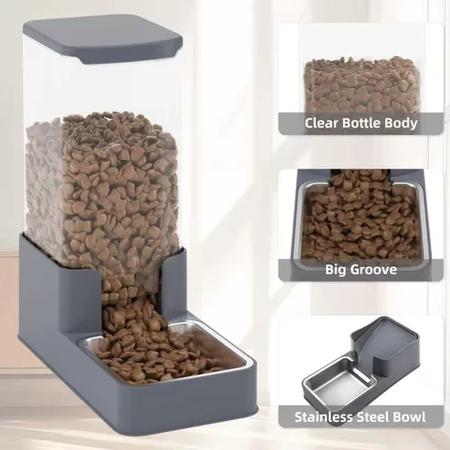 Vista 4 de Comedero de acero inoxidable para gatos y dispensador de agua, bebedero por gravedad y alimentador de alimentos con acero inoxidable, tazón