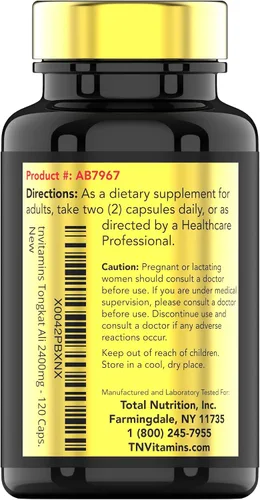Vista 7 de Tongkat Ali para hombres: 1200 mg x 120 cápsulas También conocido como raíz de Longjack Suplemento Tongkat Ali 100% natural y ultra potente