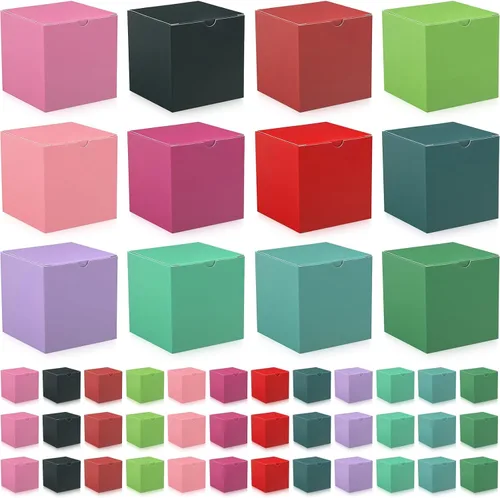 Vista 10 de Zhehao - Paquete de 48 cajas de regalo pequeñas de 10,2 x 10,2 x 10,2 cm, cajas de papel kraft cúbicas coloridas al por mayor, con tapas