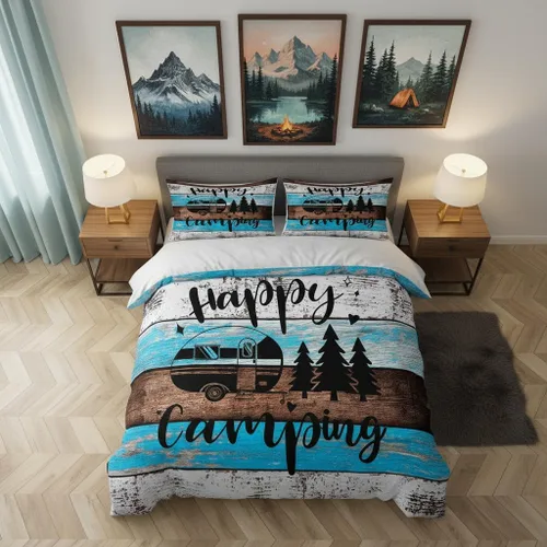 Vista 29 de Castle Fairy Juego de ropa de cama Happy Camping para niños, funda de edredón estilo granja occidental con cierre de cremallera, juego de ropa