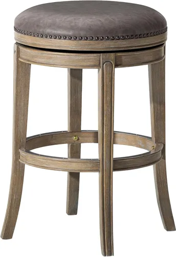 Vista 11 de Maven Lane Alexander Taburete de bar sin espalda de 31 pulgadas con reposapiés, madera maciza marrón y tapicería sintética marrón oscuro, ideal