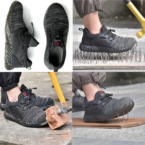 Vista 55 de SUADEX Zapatos deportivos con punta de acero para hombres y mujeres, indestructibles, ligeros, cómodos, antideslizantes, puntera compuesta