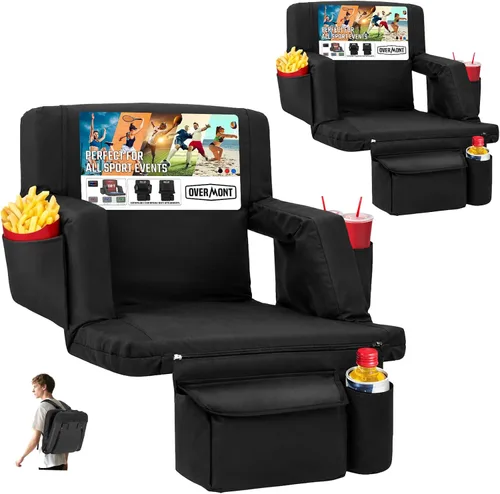 Vista 11 de Overmont Asiento de Estadio con Soporte para la Espalda - Cojín Acolchado de 2.8'' Reclinable de 6 Posiciones Asiento de Gradería con Ganchos Dobles