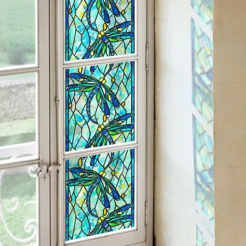 Vista 7 de funlife Película original de imitación dibujada a mano para ventana, adhesivo estático de doble cara, adecuada para entrada, decoración de puertas