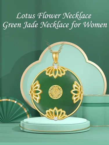 Vista 3 de HPQQ Jade Lotus Necklace for Women 14k Gold Plated Sterling Silver LotusSunflowerRoseMushroom Round Jade Jewelry Anniversary Birthday Gifts for