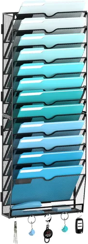 Vista 17 de 5 Tier Wall File Organizer, Metal Holder with Bottom Hooks Negro