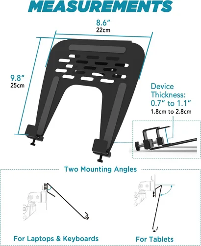Vista 6 de ULTRARM Bandeja de acero para portátil para monitor y brazo de escritorio, compatible con VESA 75/100, agujeros de montaje de 29 libras de capacidad