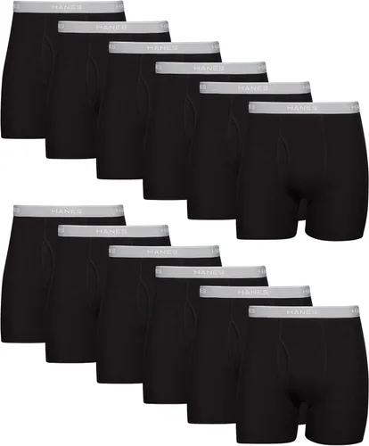 Vista 6 de Hanes Men's Underwear Boxer Briefs Pack, Cool & Breathable Cotton Moisture-wicking Underwear for Men, No Ride Up Rayas Azules - Paquete de 6