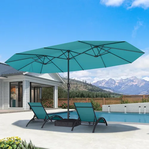 Vista 13 de PURPLE LEAF - Sombrilla de mercado de patio de 13 pies con base rectangular doble cara, sombrilla de mesa para exteriores con manivela, 12 varillas