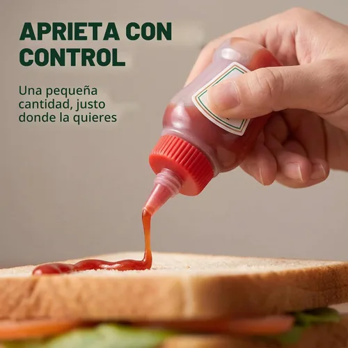 Vista 4 de 4 pares de mini botellas de ketchup para accesorios de caja Bento, 0.8 onzas líquidas, botellas vacías de salsa de tomate japonesa para aderezo