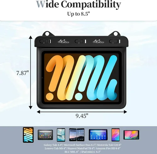 Vista 4 de MoKo Funda impermeable para tablet compatible con Fire HD 8/Fire 7, iPad Mini 6/5/4/3, Galaxy Tab Pro 8.4, Tab S2/Tab E/Tab A 8.0 8.4 hasta 8.5