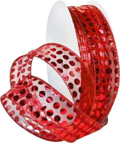 Vista 2 de Morex Ribbon Cinta de nailon con alambre pequeños puntos transparentes, 1-1/2" x 50 yardas, dorado