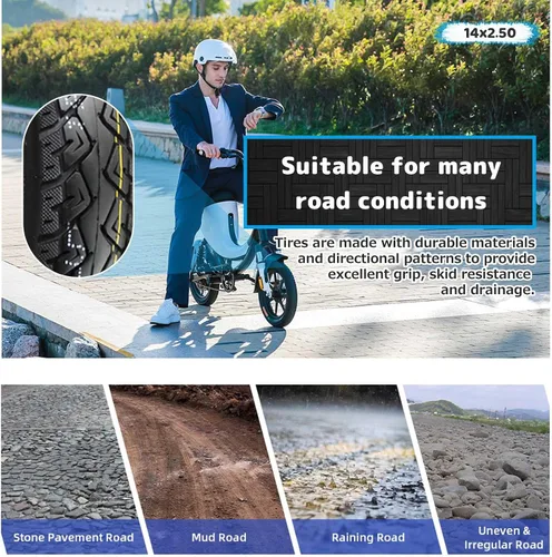 Vista 5 de Neumático Ebike de 14 x 2.50 con diseño resistente Neumático sin cámara de 14 pulgadas 14 2.50 para neumáticos de scooter eléctrico, banda