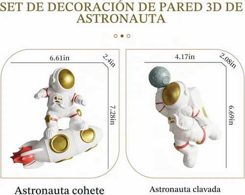 Vista 3 de AWNR Juego de 2 decoraciones de pared de astronauta, decoración temática del espacio exterior, esculturas de pared, decoración del espacio