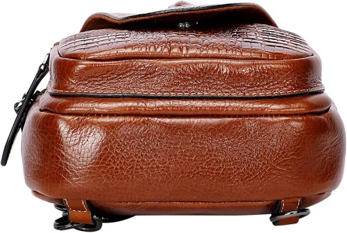 Vista 6 de PIJUSHI Mochila bandolera de cuero genuino para hombres y mujeres casual Crossbody hombro pecho Daypack