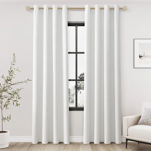 Vista 75 de Beige White Linen Blackout Curtains 90 Length 2 Panels Set for Living Room Bedroom, 100% Black Out Thermal Insulated Linen Drapes, Room Darkening