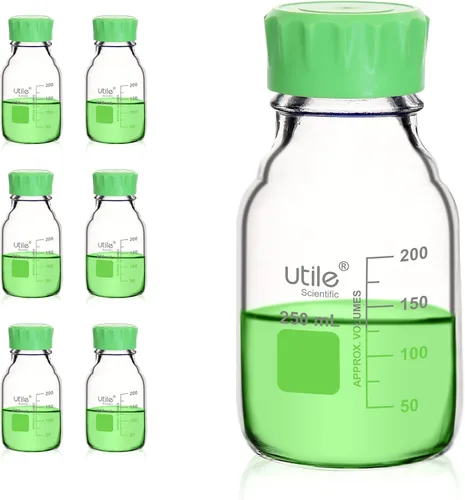 Vista 13 de Utile Botella multimedia, 3.3 botellas de vidrio de borosilicato con tapones de rosca GL45, 6 botellas de medios de laboratorio de 3.4 fl oz