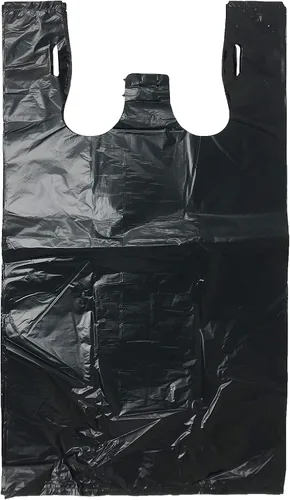 Vista 3 de Compras de comestibles Bolsas de plástico para camisetas lisas 12" x 7" x 21" (negro, 150)