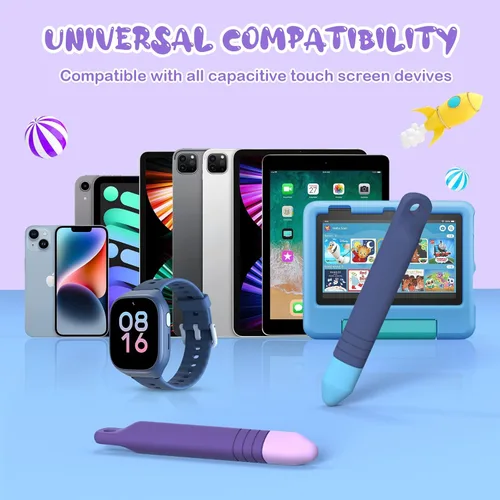 Vista 4 de Mixoo - Bolígrafos para pantallas táctiles con correas para niños, paquete de 2 lápices capacitivos antideslizantes para niños, compatible con iPad
