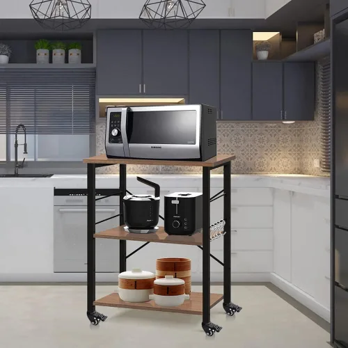 Vista 2 de AZ L1 Life Concept Mesa auxiliar de cocina con 3 niveles para horno de microondas, estación de trabajo con ruedas, 23.7 pulgadas