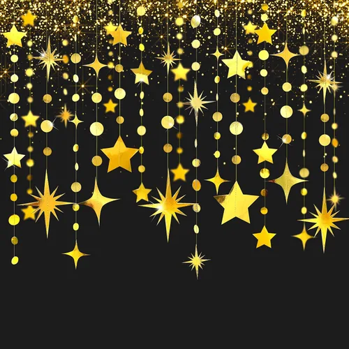 Vista 5 de Guirnalda de papel dorada para decoración de fiesta con estrellas, círculos y puntos, papel brillante, banderines, serpentinas metálicas