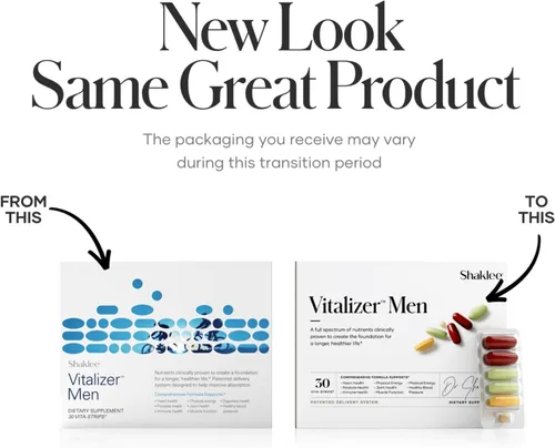 Vista 2 de Shaklee Vitalizer Hombres (30 Días) Sistema de nutrición diaria con prácticos paquetes Vita-Strips®, combina multivitaminas, minerales, omega-3