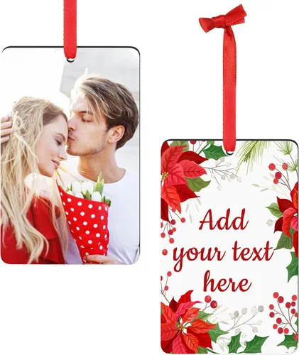 Vista 8 de Adornos de Navidad personalizados con foto, 1-150 paquetes de imágenes de texto con nombre de logotipo personalizado para bodas de Navidad