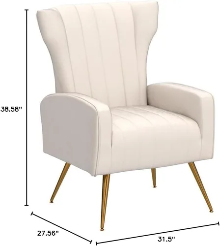 Vista 2 de Container Furniture Direct Silla moderna de terciopelo con diseño capitoné para dormitorio, oficina o sala de estar con elegantes patas de metal