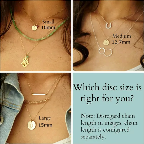 Vista 6 de Collar de plata esterlina con dije con letra inicial y el mes de nacimiento, pequeño disco de cartas personalizadas Dainty, pequeño