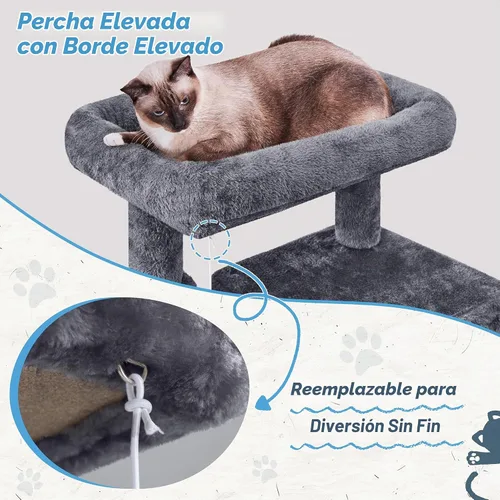 Vista 4 de Yaheetech Torre de árbol para gatos, condominio de 40 pulgadas con hamaca, plataforma suave de gran tamaño, tabla de rascar, canasta, camas