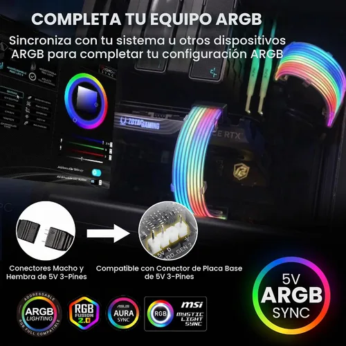 Vista 6 de TECWARE Kit de cubierta de cable RGB Flex Compatible con placa base de 24 pines y GPU de 8 pines/16 pines Extensión de cable PSU ARGB